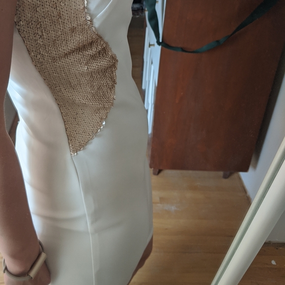 White Midi Dress Gold Sequin Detail - Picture 8 of 8